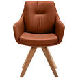 ARMLEHNSTUHL  in Webstoff Kombination Echtleder/Stoff pigmentiert  - Eiche Bianco/Cognac, Design, Leder/Holz (62/90/65cm) - Waldwelt