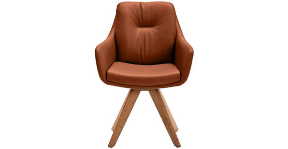 ARMLEHNSTUHL in Webstoff Kombination Echtleder/Stoff pigmentiert - Eiche Bianco/Cognac, Design, Leder/Holz (62/90/65cm) - Waldwelt
