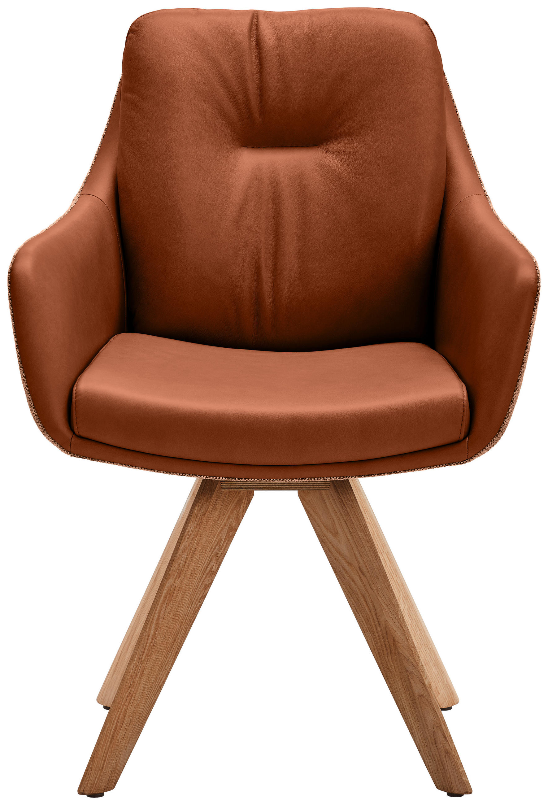 ARMLEHNSTUHL  in Webstoff Kombination Echtleder/Stoff pigmentiert  - Eiche Bianco/Cognac, Design, Leder/Holz (62/90/65cm) - Waldwelt