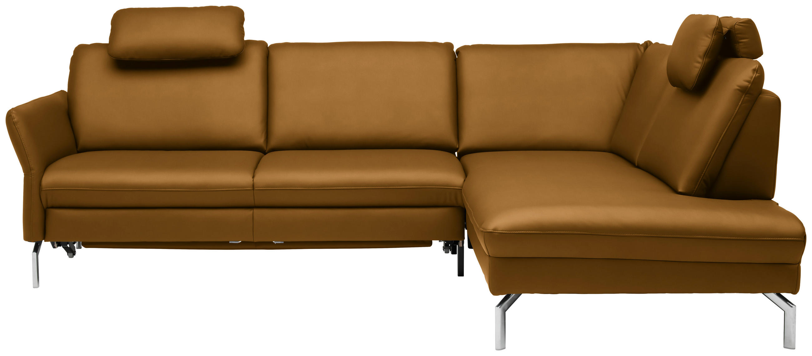 ECKSOFA in Echtleder Senfgelb  - Senfgelb/Alufarben, Konventionell, Leder/Metall (284/220cm) - Beldomo Premium