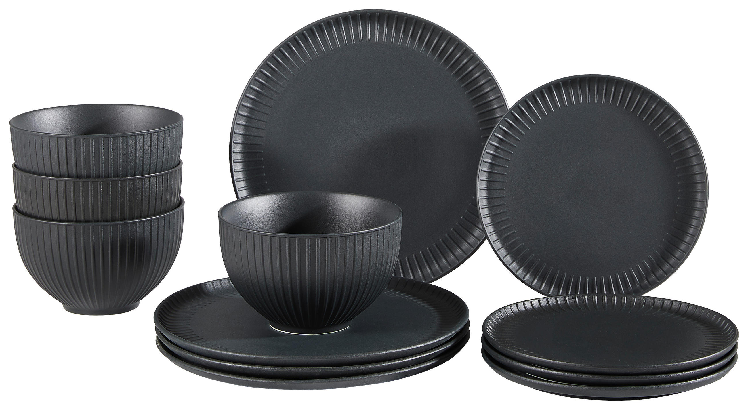 KOMBISERVICE 12-teilig 4 Personen Schwarz SPACETIME  - Schwarz, Design, Keramik - Novel