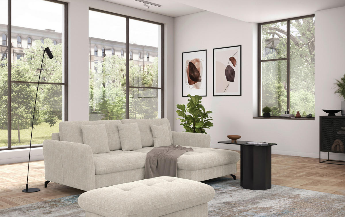 ECKSOFA in Flachgewebe, Leinenoptik Beige  - Beige/Schwarz, Design, Textil/Metall (242/170cm) - Xora