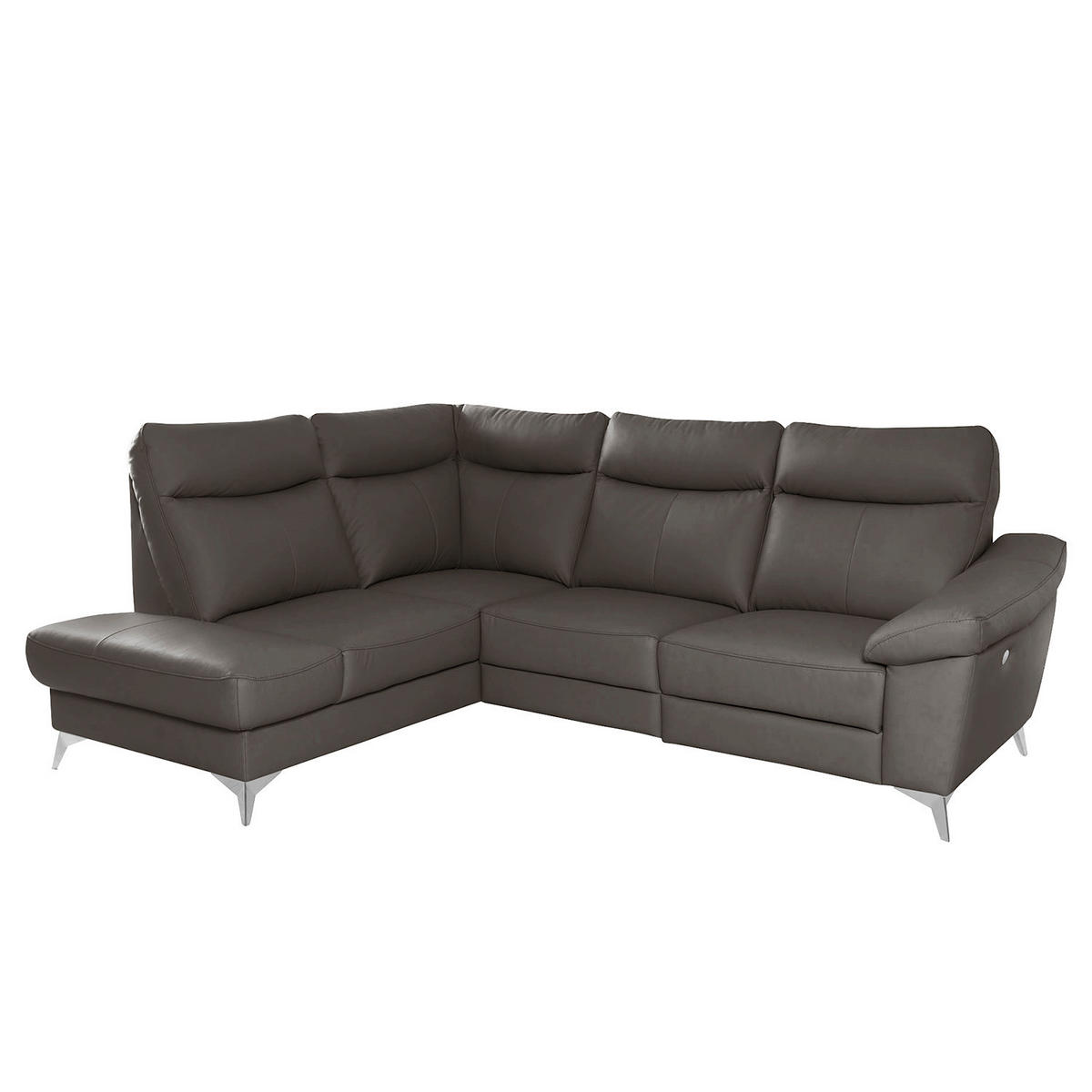 ECKSOFA Dunkelbraun Echtleder Lederlook  - Chromfarben/Dunkelbraun, Design, Leder/Textil (194cm) - Livetastic