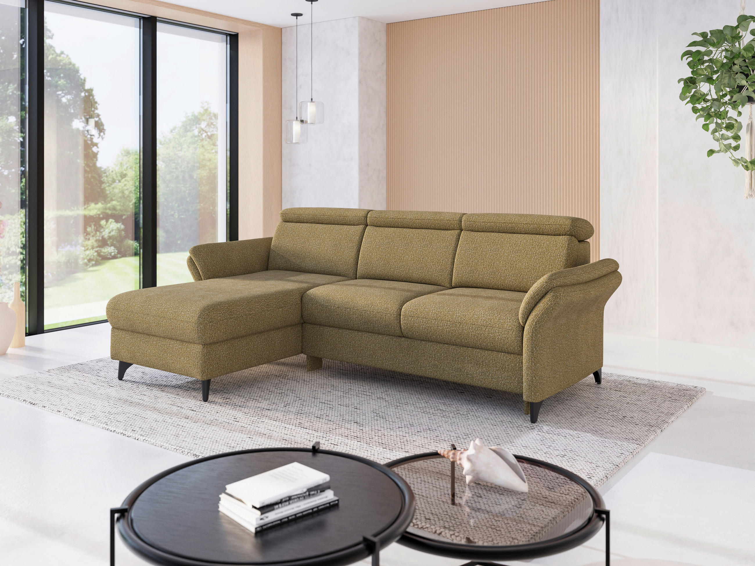 ECKSOFA Chenille Olivgrün  - Schwarz/Olivgrün, Konventionell, Textil/Metall (166/253cm) - Sit & More