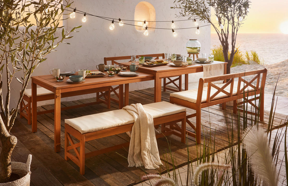 GARTENSET Eukalyptusholz Hartholz  - Weiß/Teakfarben, Natur, Holz/Textil - Ambia Garden