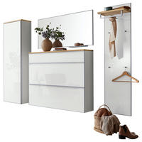 GARDEROBE 5-teilig  in 255/195/31 cm  - Weiss, Design, Glas/Holz (255/195/31cm)