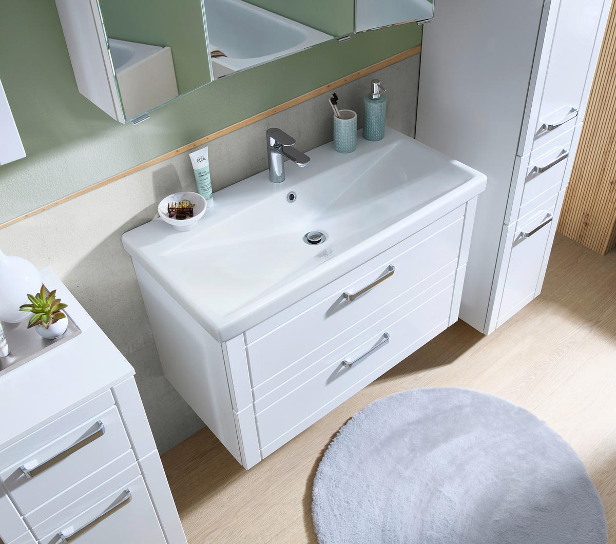 BADEZIMMER 6-teilig  in 160 cm  - Chromfarben/Weiß Hochglanz, MODERN, Glas/Keramik (160cm) - Sadena