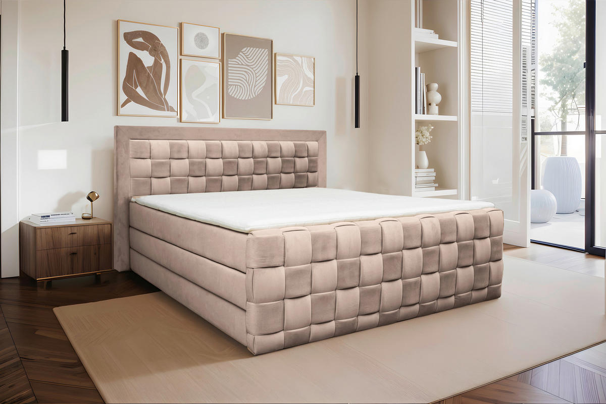 BOXSPRINGBETT 160/200 cm  in Beige  - Beige, MODERN, Textil (160/200cm) - Livetastic