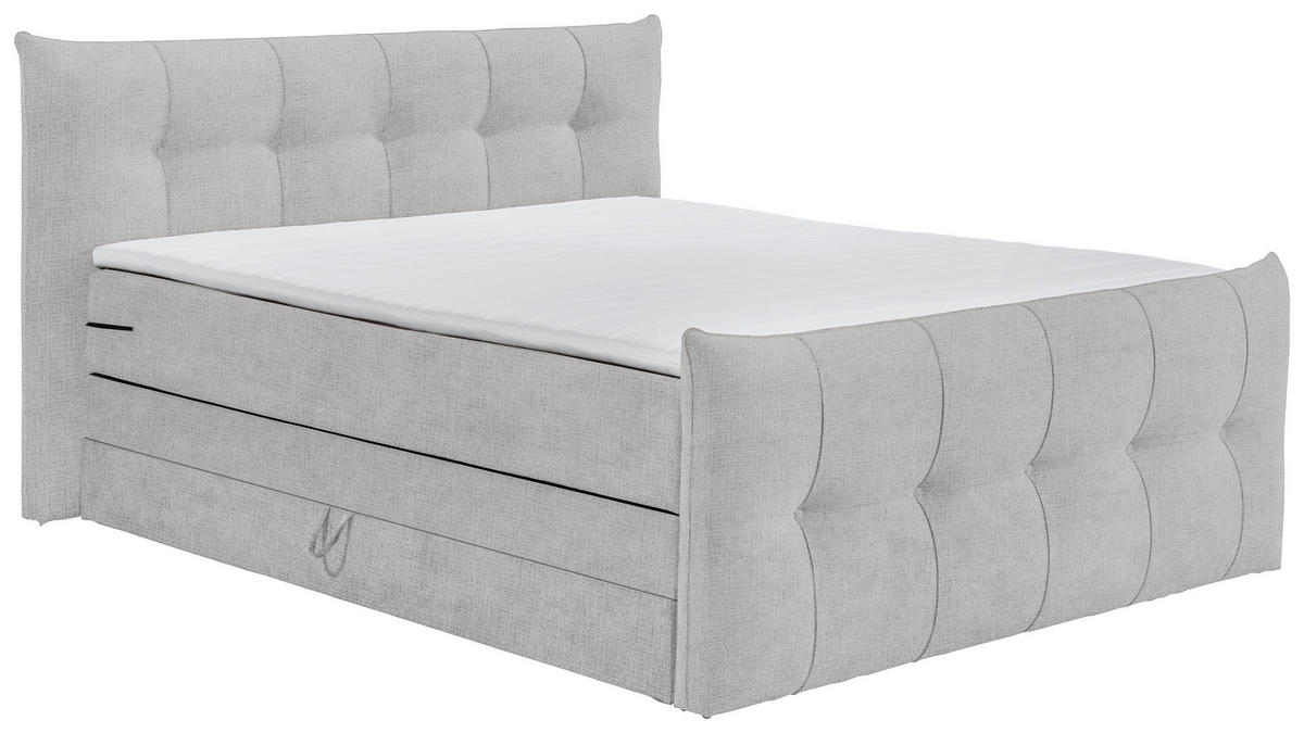 BOXSPRINGBETT 180/200 cm  in Hellgrau  - Hellgrau/Schwarz, Basics, Holzwerkstoff/Kunststoff (180/200cm) - Esposa