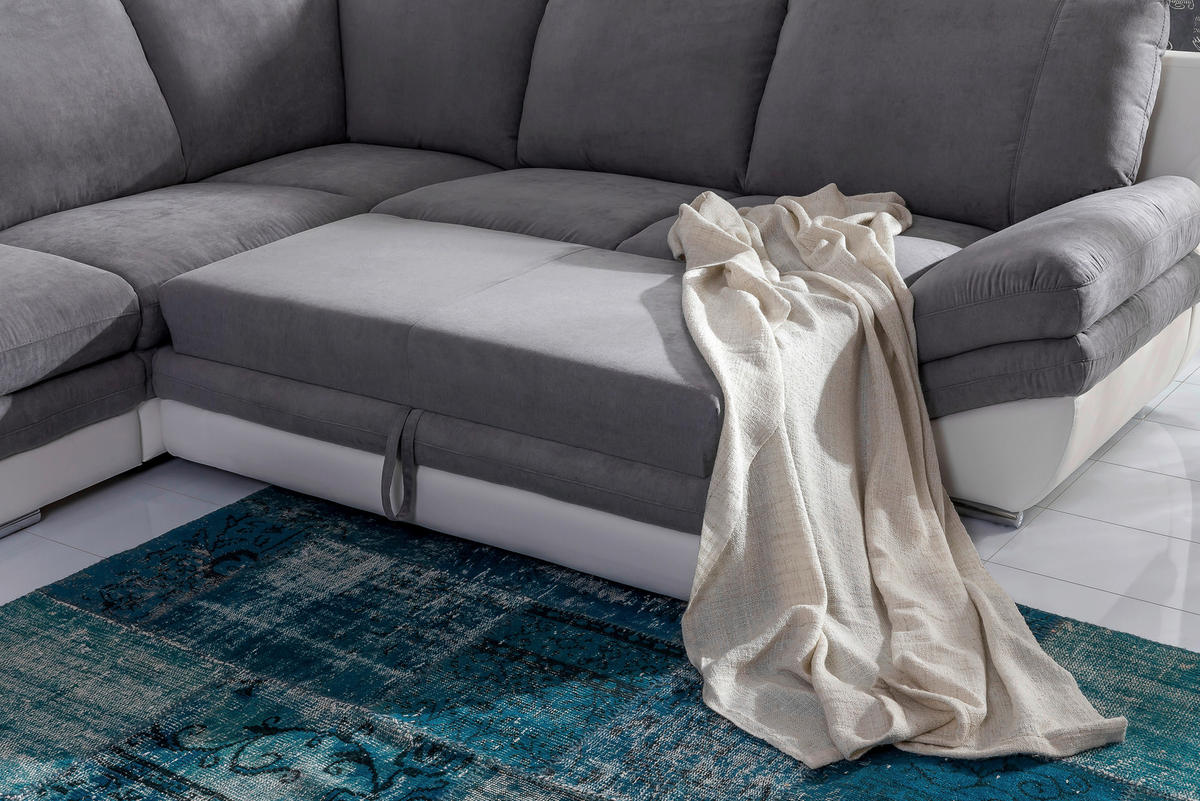 WOHNLANDSCHAFT in Weiss, Dunkelgrau  - Chromfarben/Weiss, Modern, Textil/Metall (221/264cm) - MID.YOU