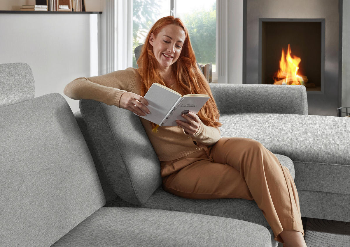 ECKSOFA  in Chenille, Flachgewebe Greige  316/175 cm  - Greige/Schwarz, Design, Textil/Metall (316/175cm) - Dieter Knoll