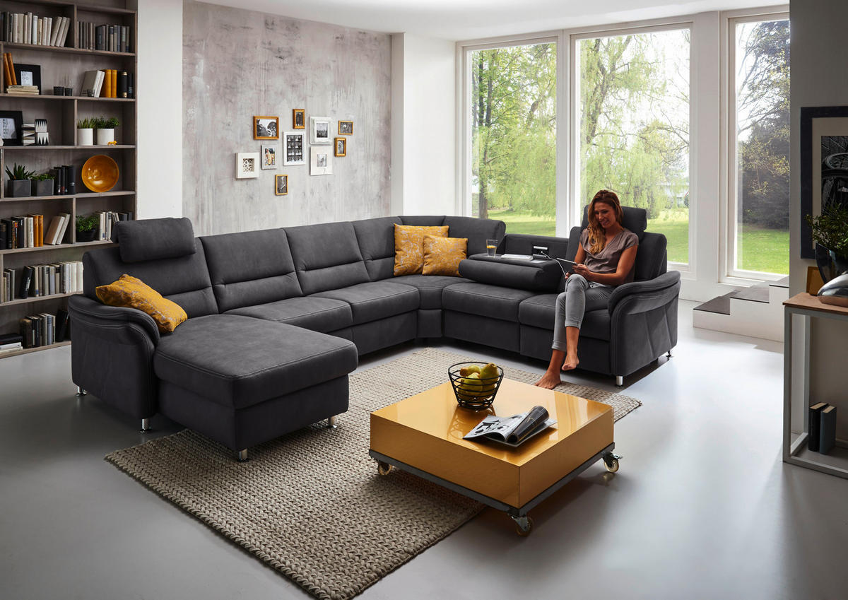 WOHNLANDSCHAFT Grau Mikrofaser  - Beige/Alufarben, Design, Textil/Metall (173/330/262cm) - Beldomo System
