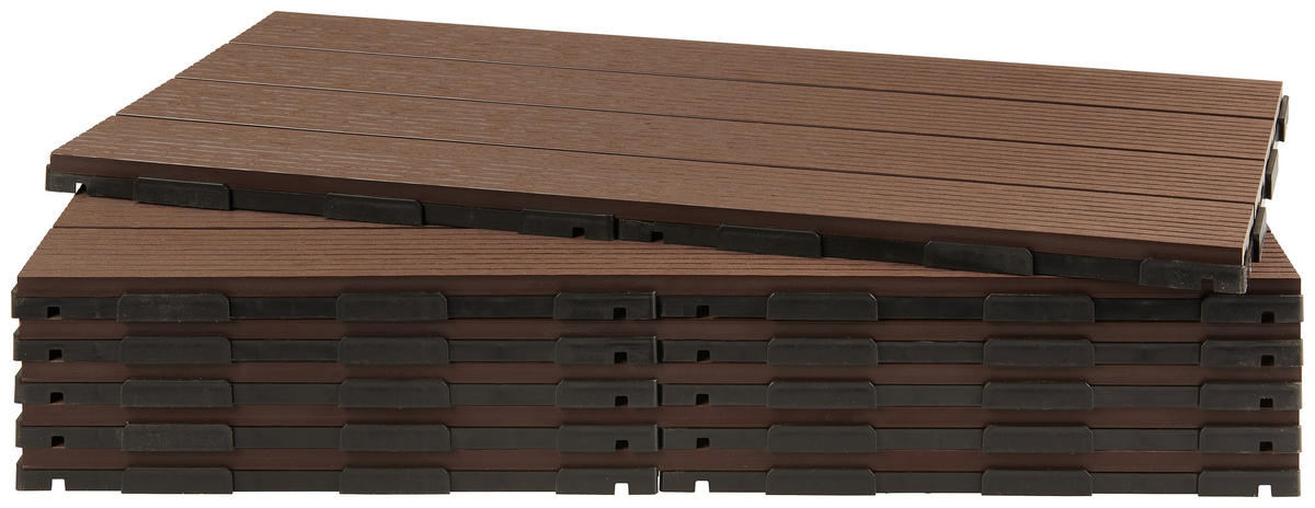 TERRASSENFLIESE Grau, Dunkelbraun 6 Stück  - Dunkelbraun/Grau, Basics, Kunststoff (60/30/2cm) - Ambia Garden