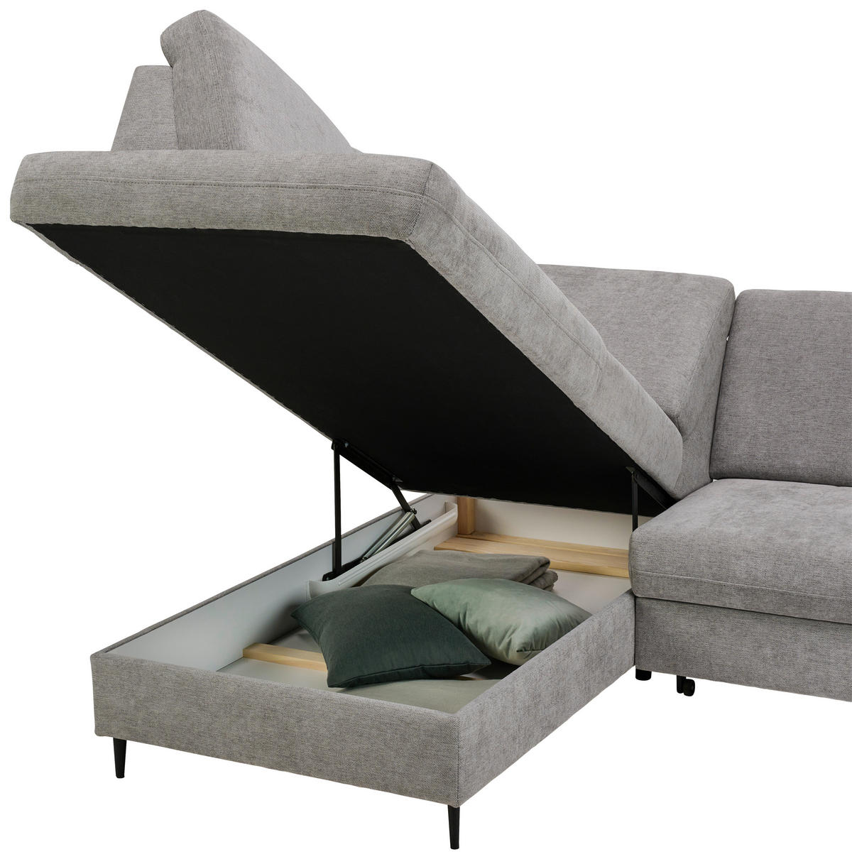 ECKSOFA in Chenille Grau  - Schwarz/Grau, Modern, Holz/Textil (184/241cm) - Carryhome