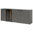 SIDEBOARD Eiche massiv Grau, Eichefarben Einlegeböden  - Schieferfarben/Eichefarben, Design, Glas/Holz (210/80/42cm) - Moderano