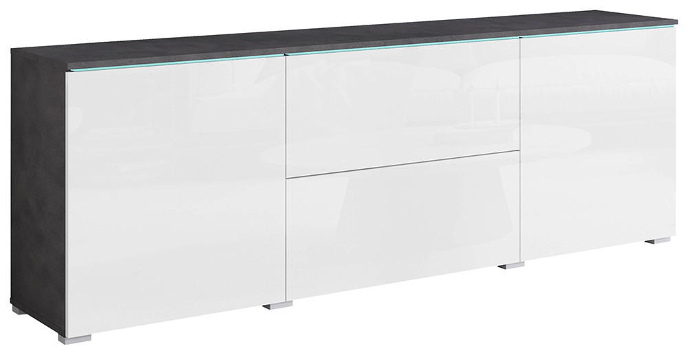 E-shop P & B NÍZKA KOMODA, antracitová, biela s vysokým leskom, 180/61,8/34,5 cm