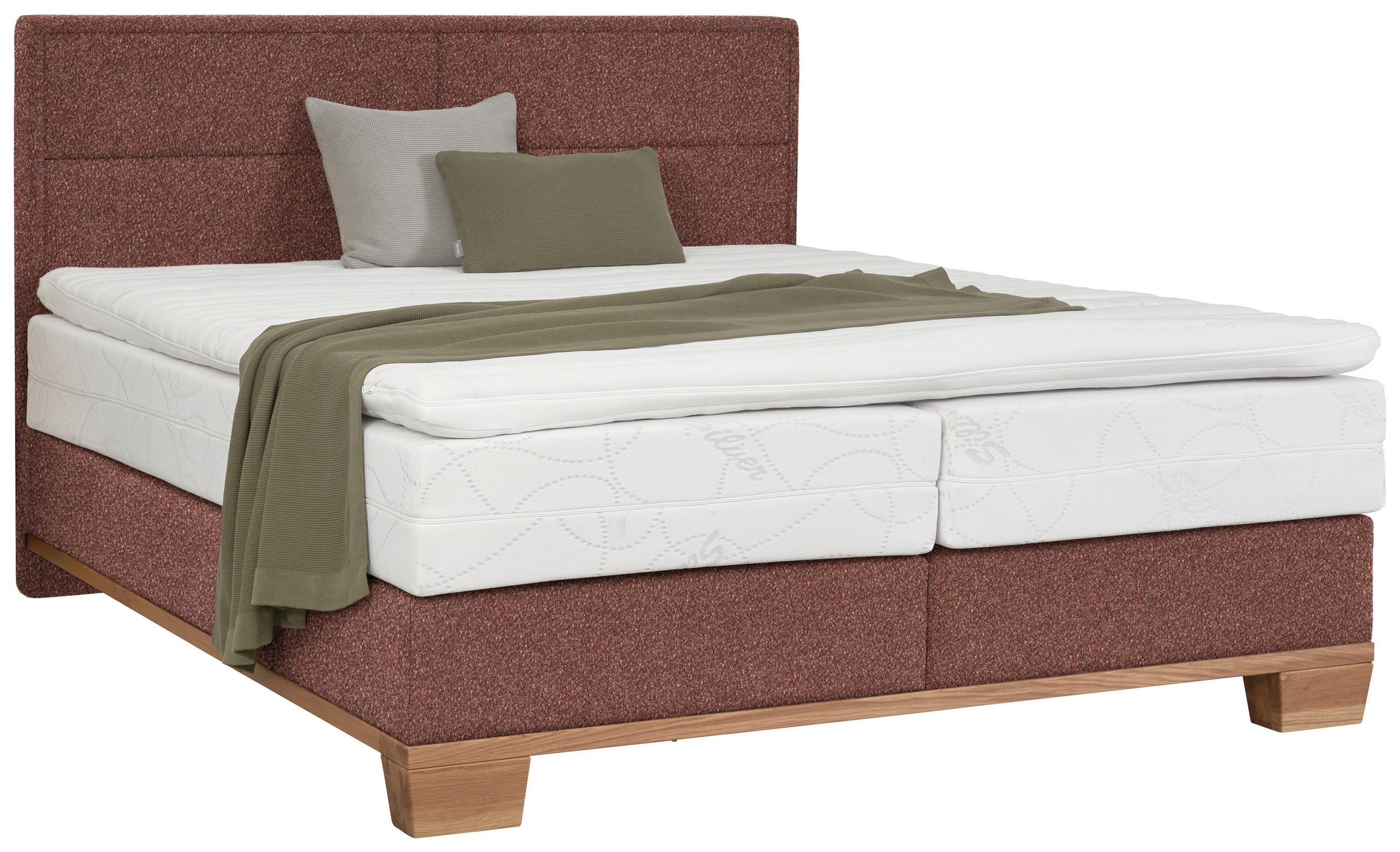 BOXSPRINGBETT 180/200 cm  in Eichefarben, Dunkelrot  - Eichefarben/Dunkelrot, Natur, Holz/Textil (180/200cm) - Valnatura
