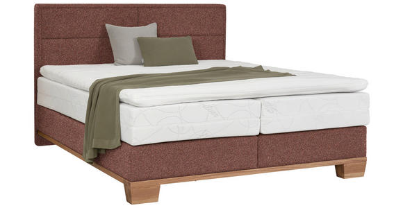 BOXSPRINGBETT 160/200 cm in Eichefarben, Dunkelrot - Eichefarben/Dunkelrot, Natur, Holz/Textil (160/200cm) - Valnatura