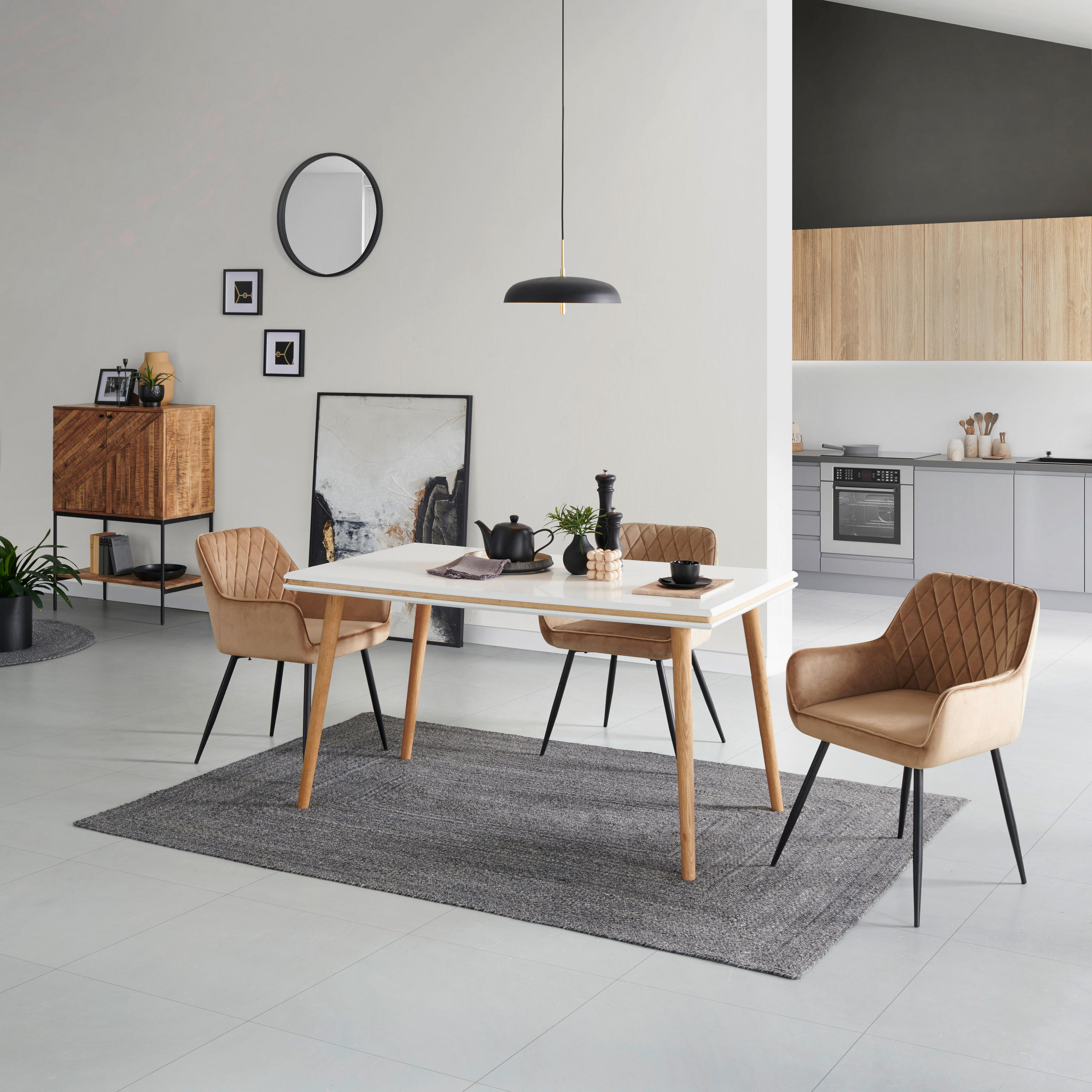 ESSTISCH Eiche furniert, massiv rechteckig Naturfarben, Weiß  - Naturfarben/Weiß, MODERN, Holz/Holzwerkstoff (140/80/76cm) - Livetastic