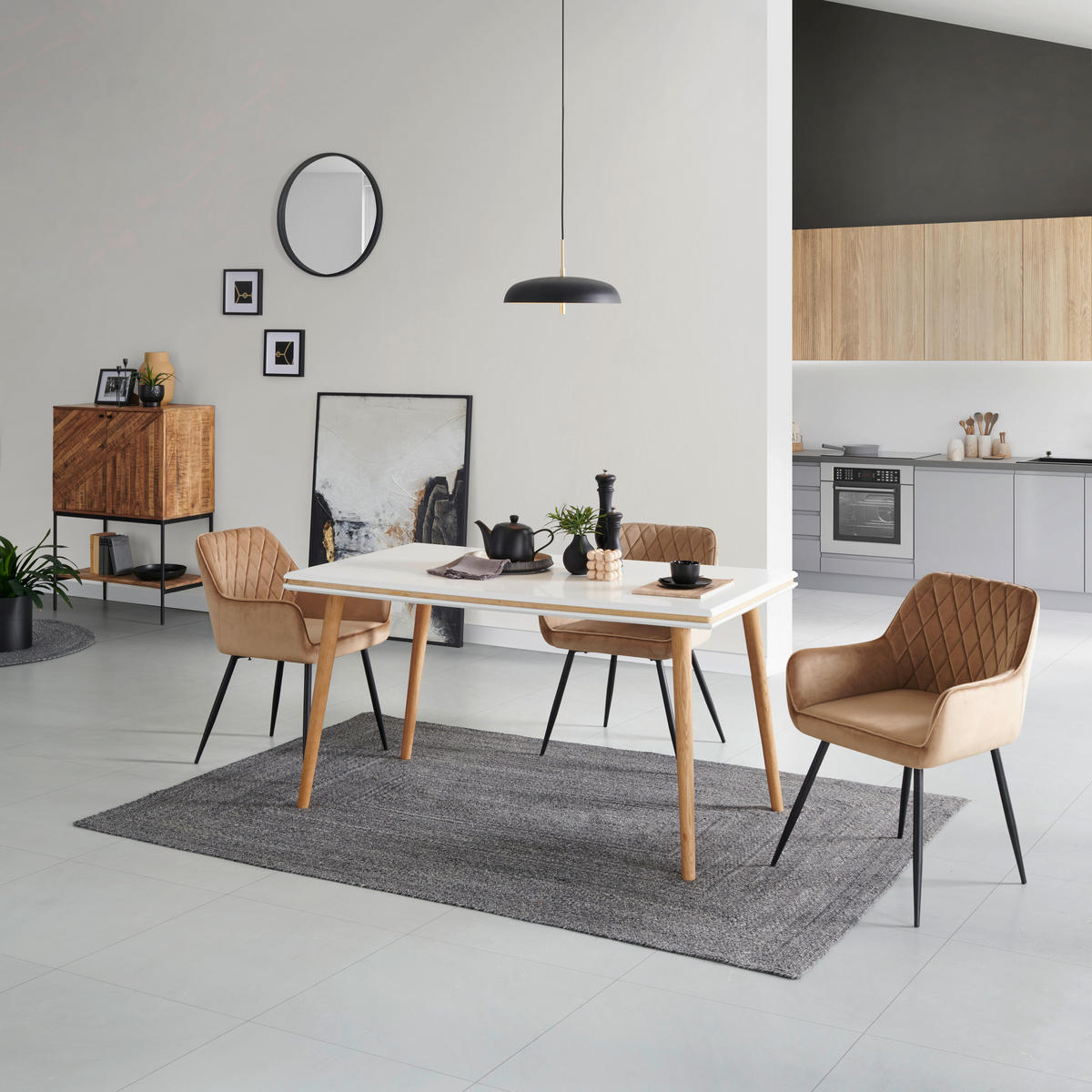 JEDÁLENSKÝ STÔL, dub, prírodná farba, biela, 140/80/76 cm - biela/prírodná farba, Modern, drevo/kompozitné drevo (140/80/76cm) - Livetastic