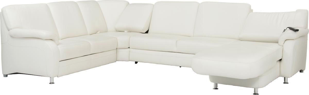 WOHNLANDSCHAFT in Echtleder Weiss  - Weiss/Alufarben, Konventionell, Leder/Metall (239/329/165cm) - Beldomo Premium