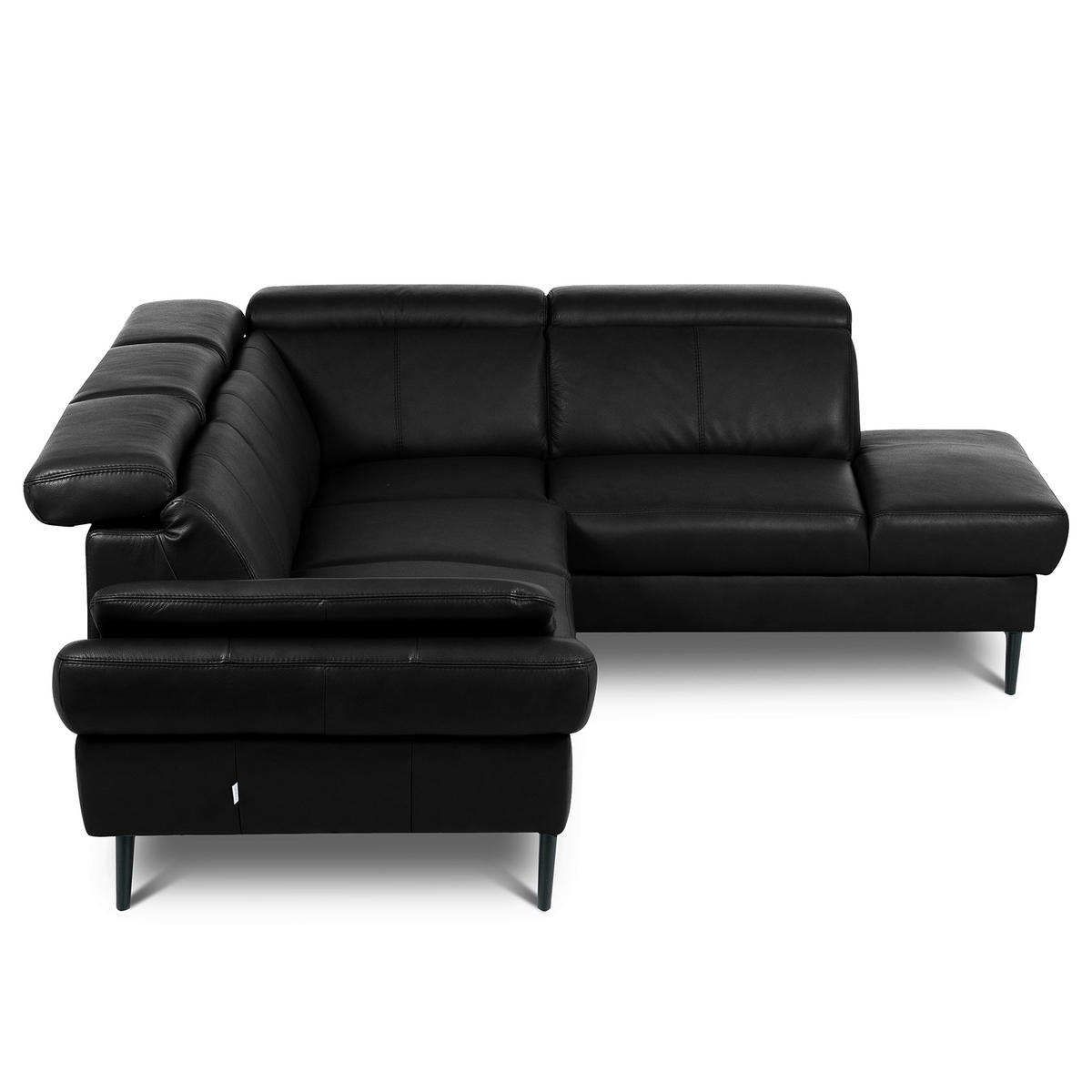 ECKSOFA Schwarz Echtleder Lederlook Bettkasten, Schlaffunktion, Rücken echt, Armteilverstellung, Kopfteilverstellung  - Schwarz, Design, Leder/Textil (264/211cm) - Livetastic