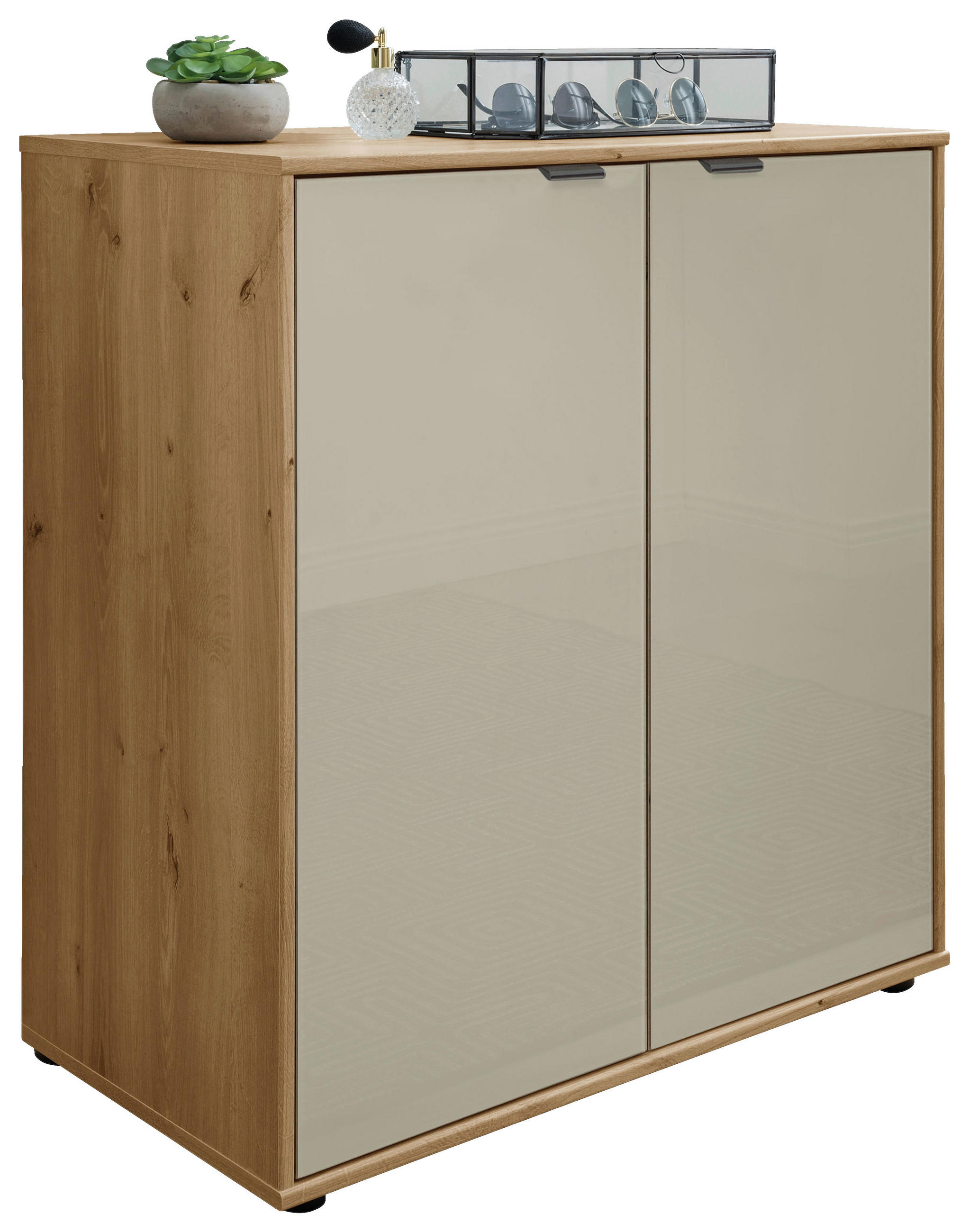 KOMMODE , 80/70/43 cm,  - Schieferfarben/Eiche Bianco, KONVENTIONELL, Glas/Holzwerkstoff (80/70/43cm) - Dieter Knoll