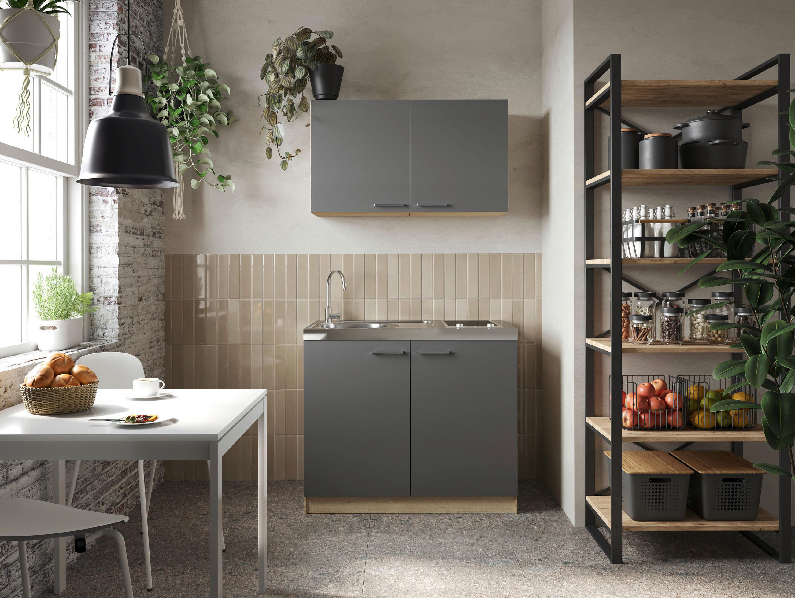 MINIKÖK 100 cm   i grå, ekfärgad  - silver/grå, Basics, metall/trämaterial (100cm) - Respekta