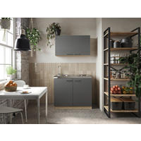 MINIKÜCHE 100 cm   in Grau, Eichefarben  - Eichefarben/Silberfarben, Basics, Holzwerkstoff/Metall (100cm) - Respekta