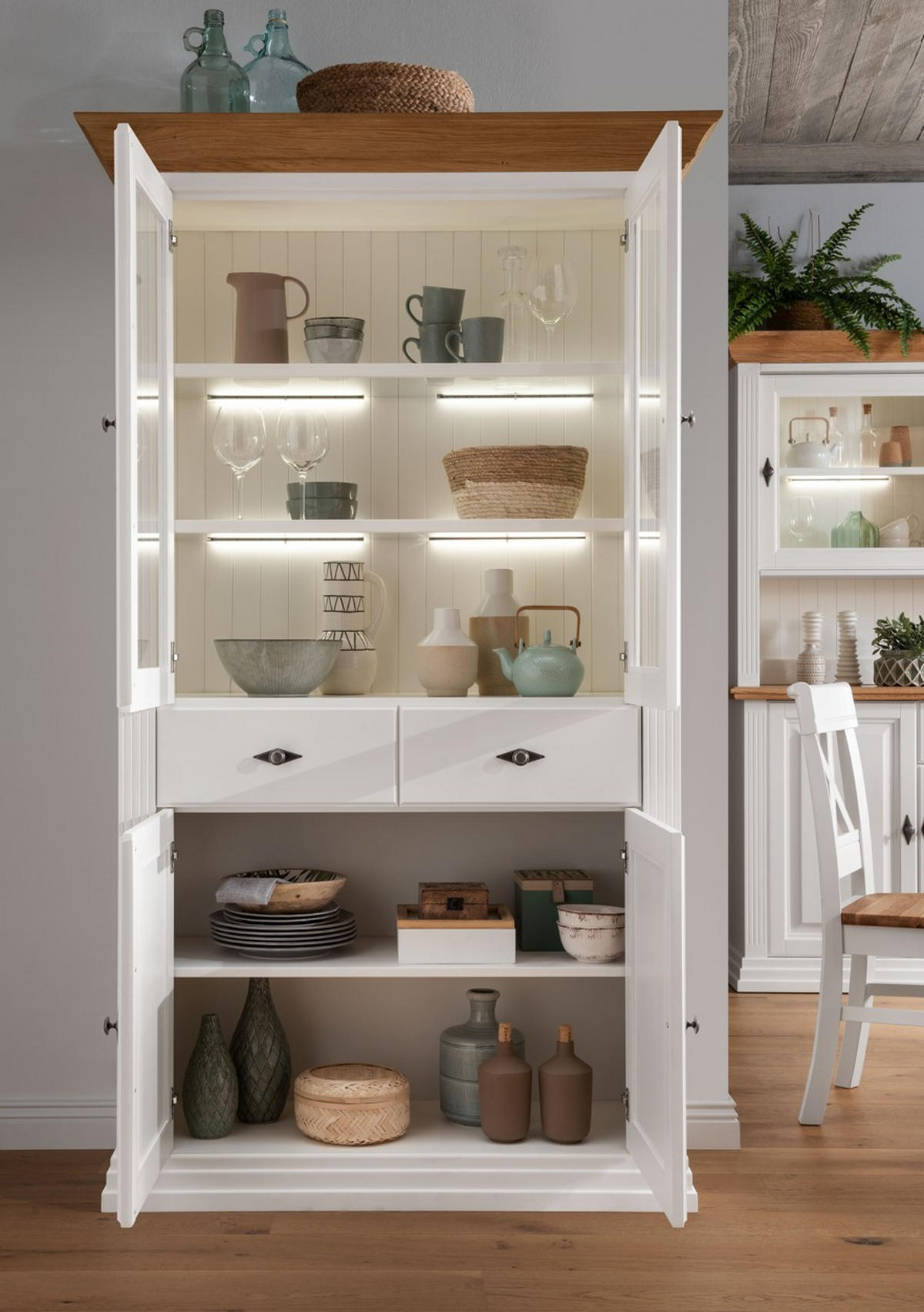 VITRINE WZ-0622 in massiv Kiefer Weiß  - Weiß, Design, Glas/Holz (116/199/45cm) - Livetastic