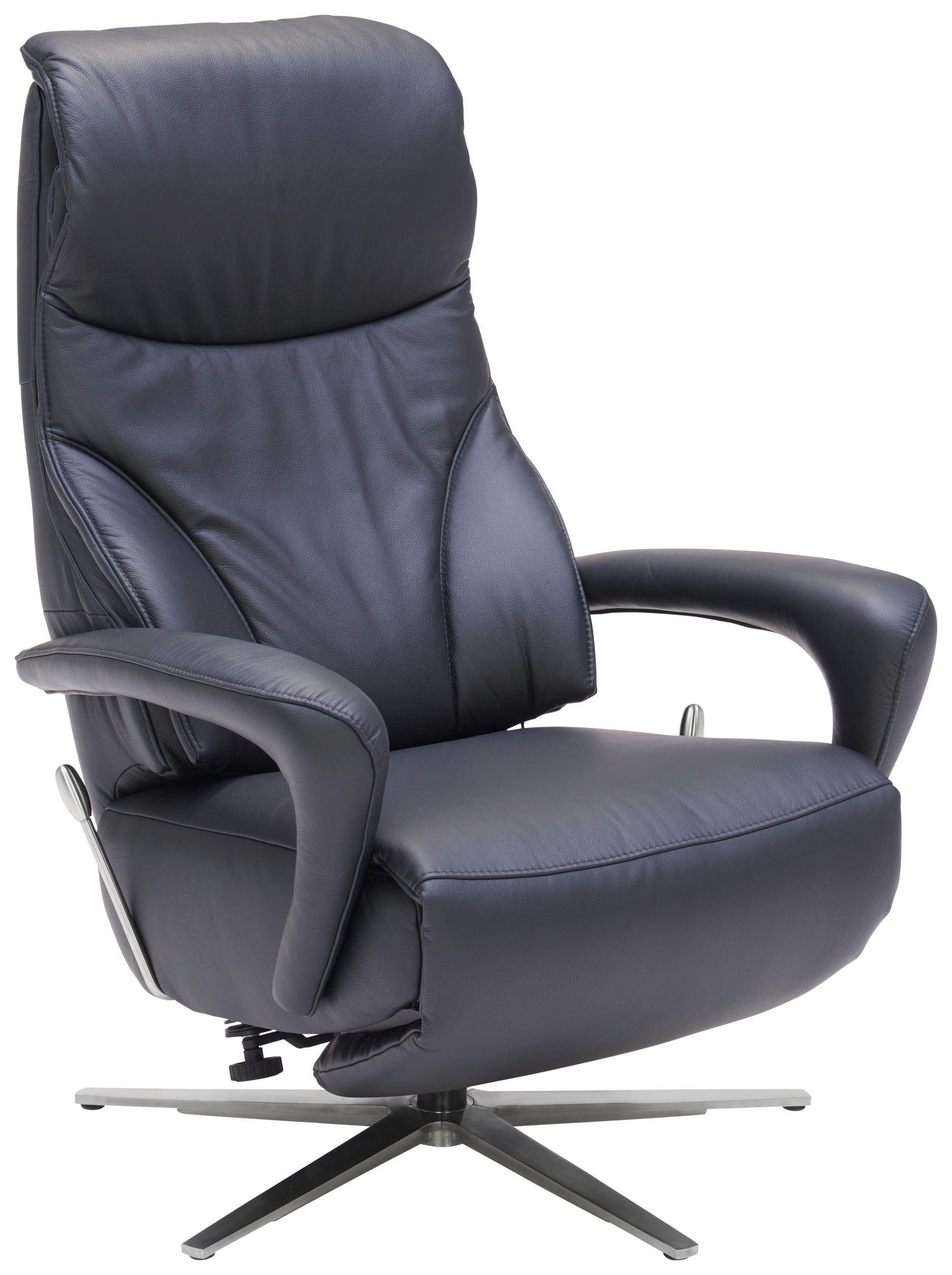 RELAXSESSEL Lenno Echtleder Relaxfunktion, Nackenkissen    - Edelstahlfarben/Schwarz, Design, Leder/Metall (75/106/88cm) - Dieter Knoll