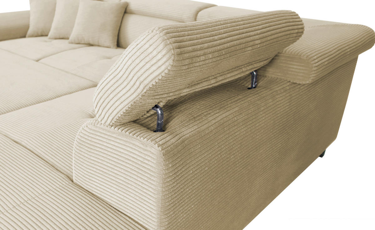 ECKSOFA in Cord Creme  - Silberfarben/Creme, Design, Textil/Metall (257/226cm) - Xora