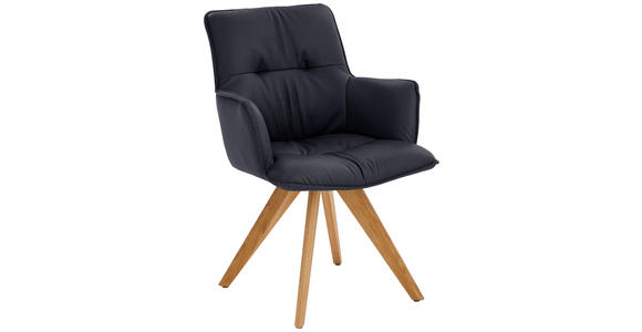 ARMLEHNSTUHL  inklusive Armlehnen, Gestellauswahl  Echtleder  - Eichefarben/Dunkelblau, Design, Leder/Holz (59/89/63cm) - Dieter Knoll