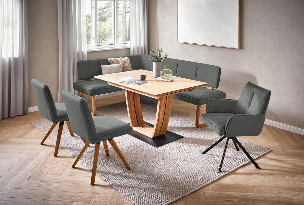 ECKBANK 208/155 cm Webstoff, Mikrofaser Dunkelgrau Eiche vollmassiv   - Dunkelgrau, KONVENTIONELL, Holz/Textil (208/155cm) - Venda