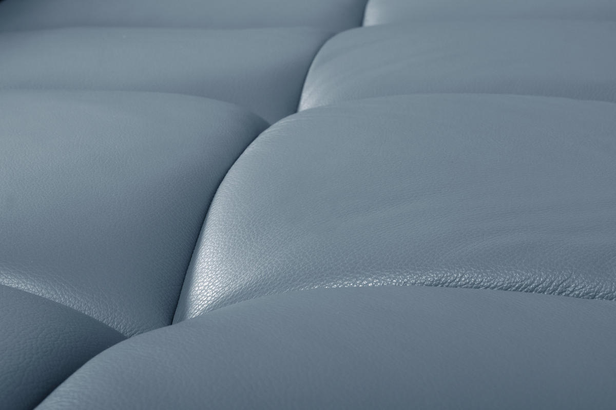 ECKSOFA Graublau Echtleder Rücken echt, Kopfteilverstellung  - Graublau/Schwarz, MODERN, Leder/Metall (224/294cm) - Celina Home