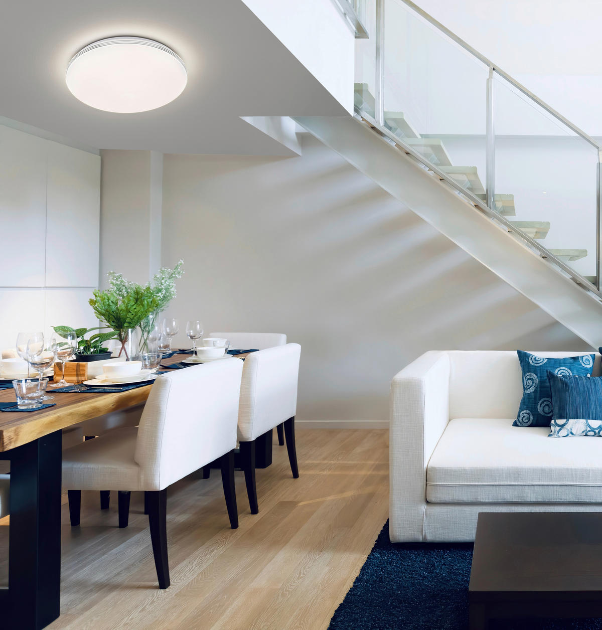 LED-TAKLAMPA Faro 43 cm  - vit/kromfärg, Klassisk, glas (43cm) - Fischer & Honsel