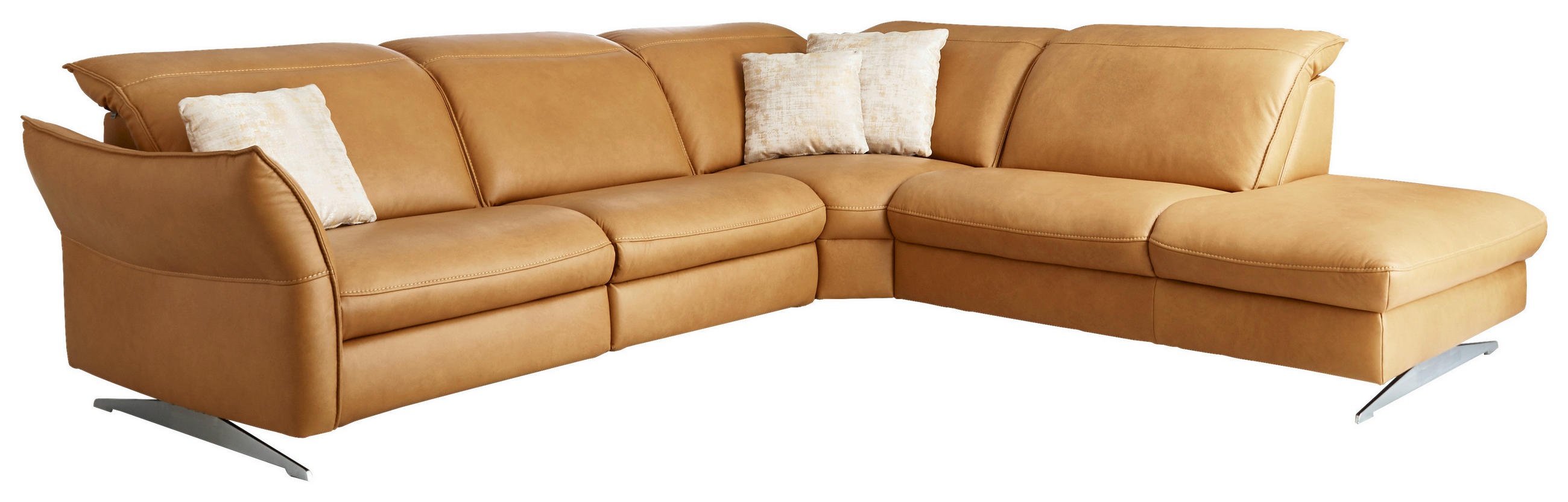 ECKSOFA inkl. Funktionen Valdera Orange Echtleder Armteilverstellung, Relaxfunktion, Kopfteilverstellung  - Edelstahlfarben/Orange, Design, Leder/Metall (292/258cm) - Hukla