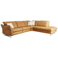 ECKSOFA Echtleder Orange  - Edelstahlfarben/Orange, Design, Leder/Metall (292/258cm) - Hukla