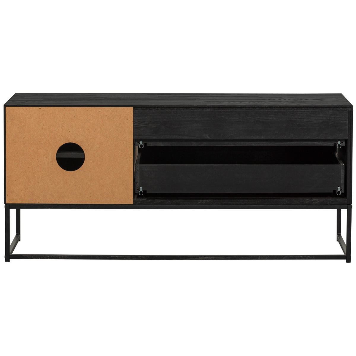 LOWBOARD Silas  in 120/55/44 cm  - Schwarz, Design, Leder/Holz (120/55/44cm) - Livetastic