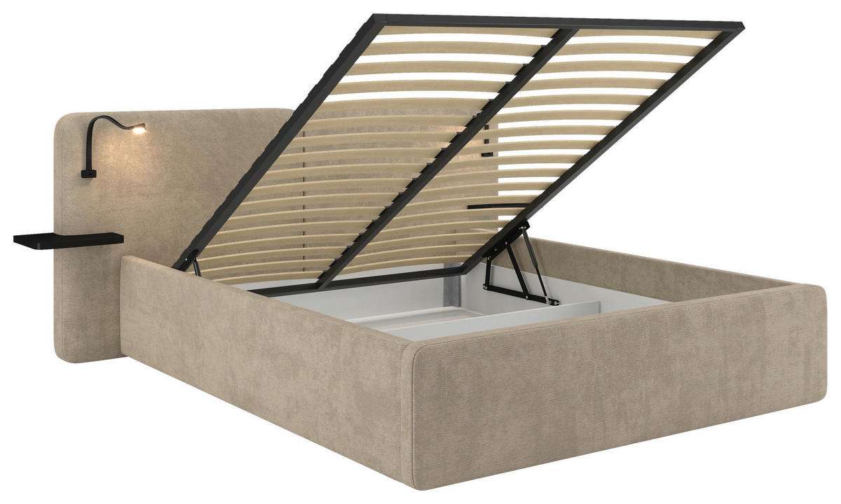 POLSTERBETT 180/200 cm,  in Beige, gepolstertes Kopfteil, Beleuchtung, Lattenrost, H2 + H3 = mittel + fest  - Beige/Schwarz, MODERN, Kunststoff/Textil (180/200cm) - Chameo