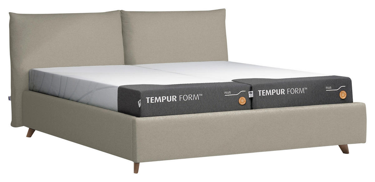 POLSTERBETT 180/200 cm,  in Beige, Bettkasten,  - Eichefarben/Beige, KONVENTIONELL, Textil (180/200cm) - Tempur