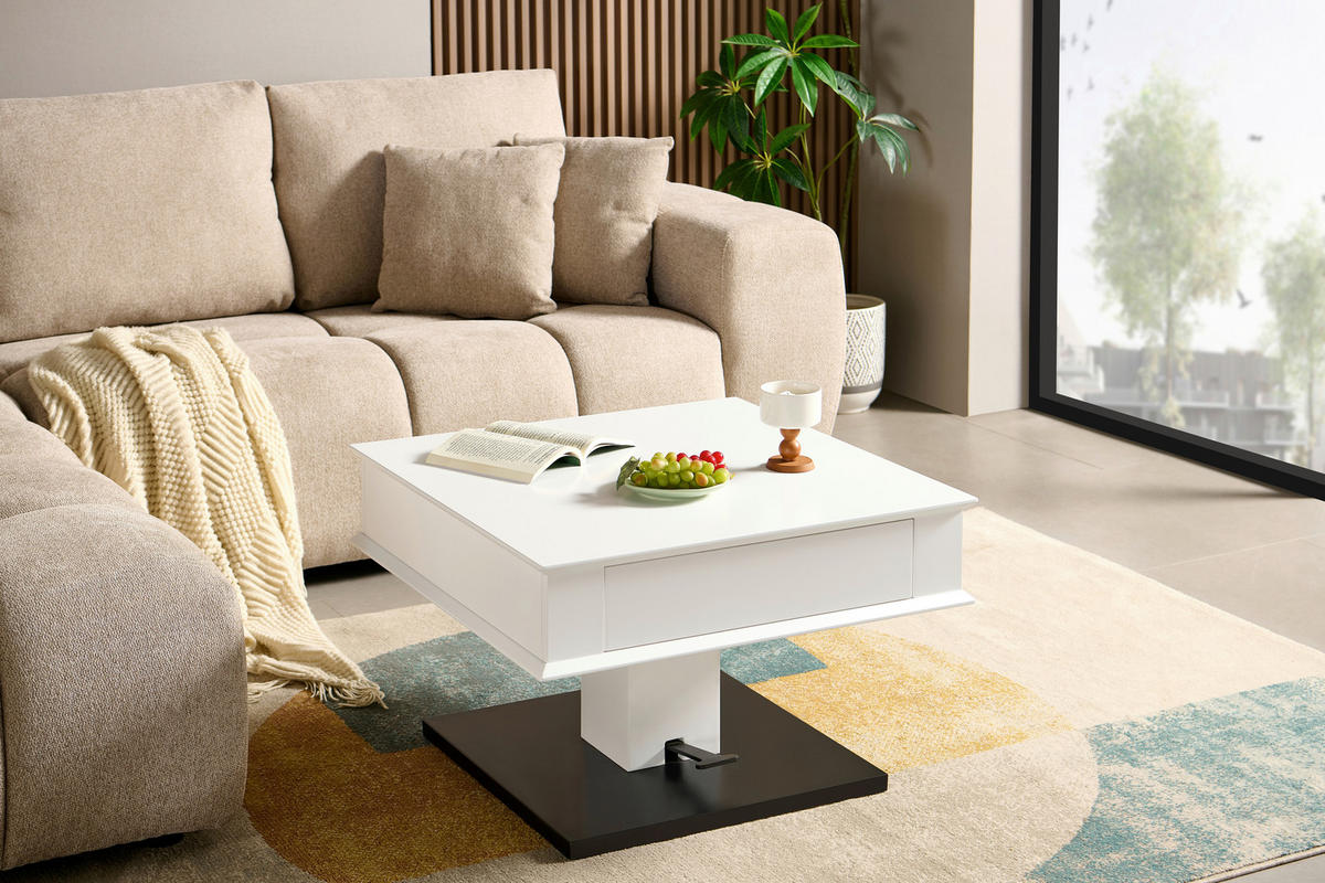 COUCHTISCH 70/70/46,5-66 cm quadratisch Schwarz, Weiß  - Schwarz/Weiß, Design, Holzwerkstoff/Metall (70/70/46,5-66cm) - Carryhome