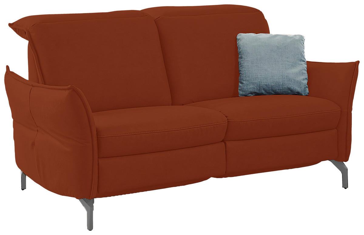 2,5-SITZER in Lederlook (vegan) Cognac  - Cognac/Nickelfarben, Modern, Textil/Metall (185/89/109cm) - Livetastic