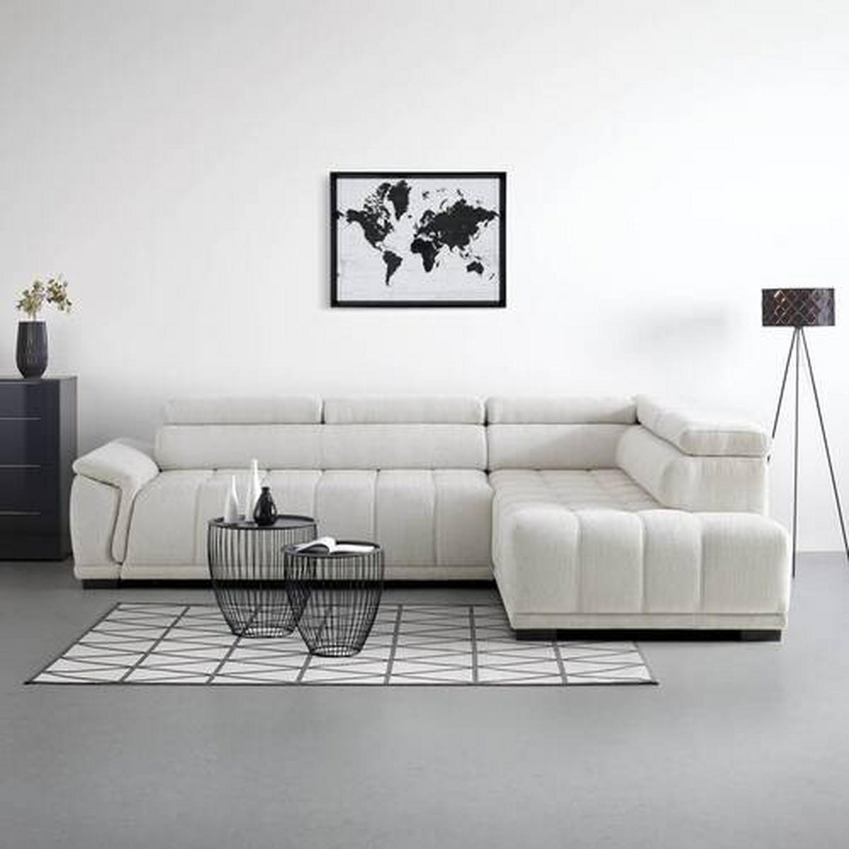 HÖRNSOFFA i chenille, vävt tyg gråvit  - gråvit/svart, Modern, textil/plast (283/106cm) - MID.YOU