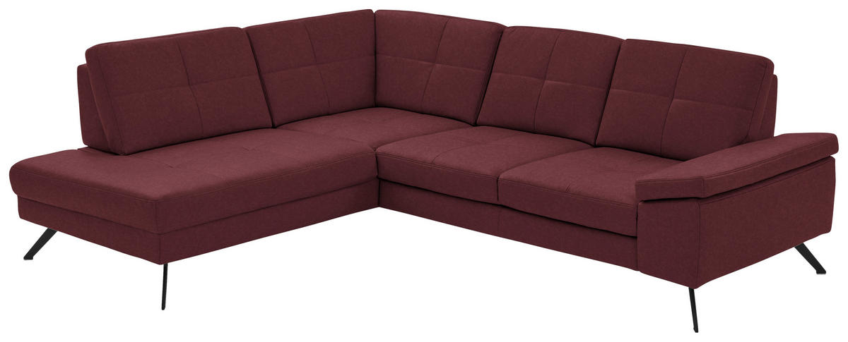 ECKSOFA in Lederlook, Mikrofaser Bordeaux  194/261 cm  - Bordeaux/Schwarz, Design, Textil/Metall (194/261cm) - Beldomo System
