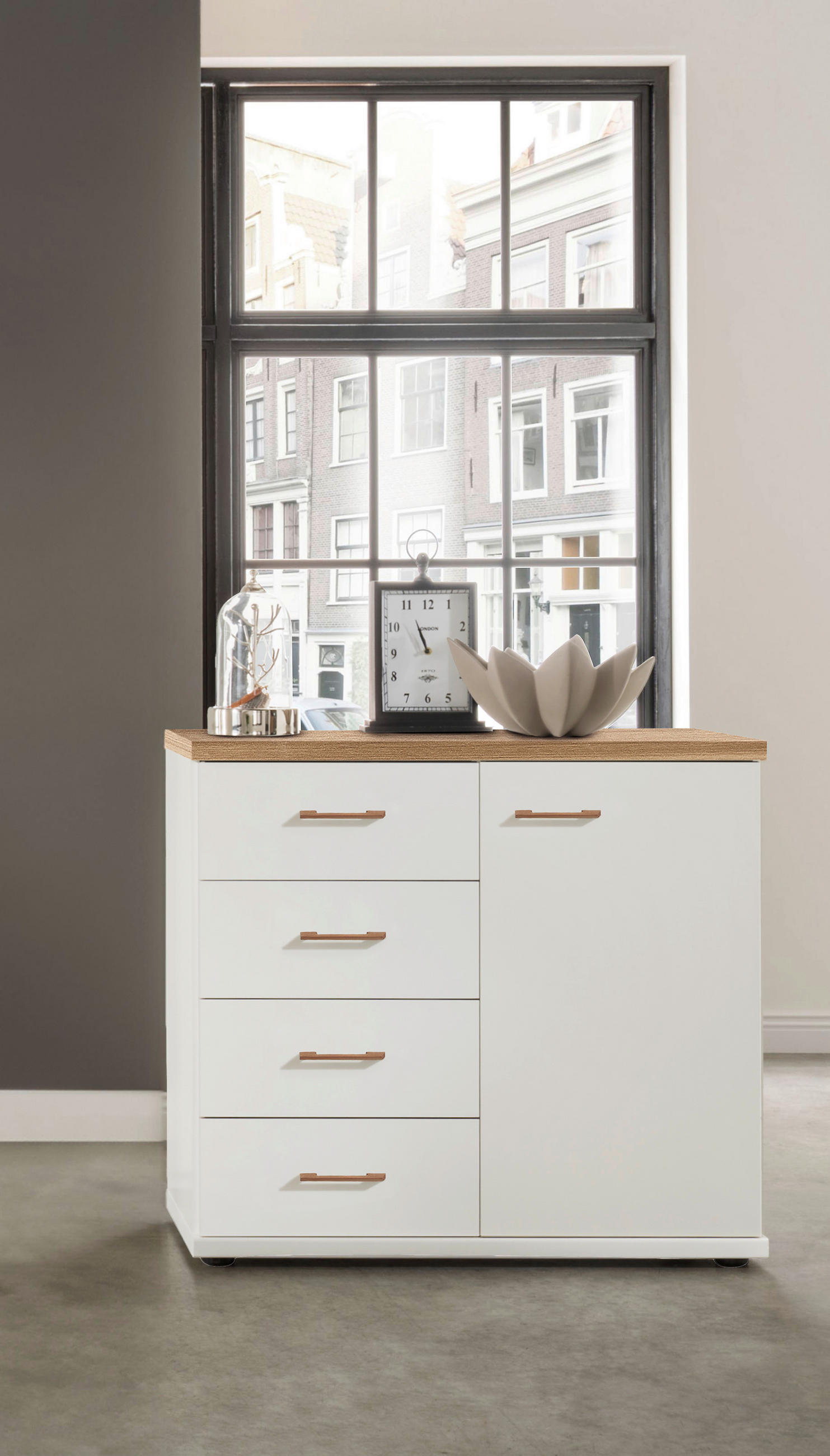 KOMMODE DAVOS  in 93/86/43 cm  - Eiche Bianco/Schwarz, KONVENTIONELL, Holz/Holzwerkstoff (93/86/43cm) - Venda