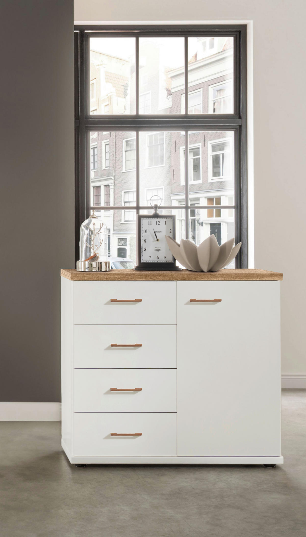 KOMMODE DAVOS  in 93/86/43 cm  - Eiche Bianco/Schwarz, KONVENTIONELL, Holz/Holzwerkstoff (93/86/43cm) - Venda