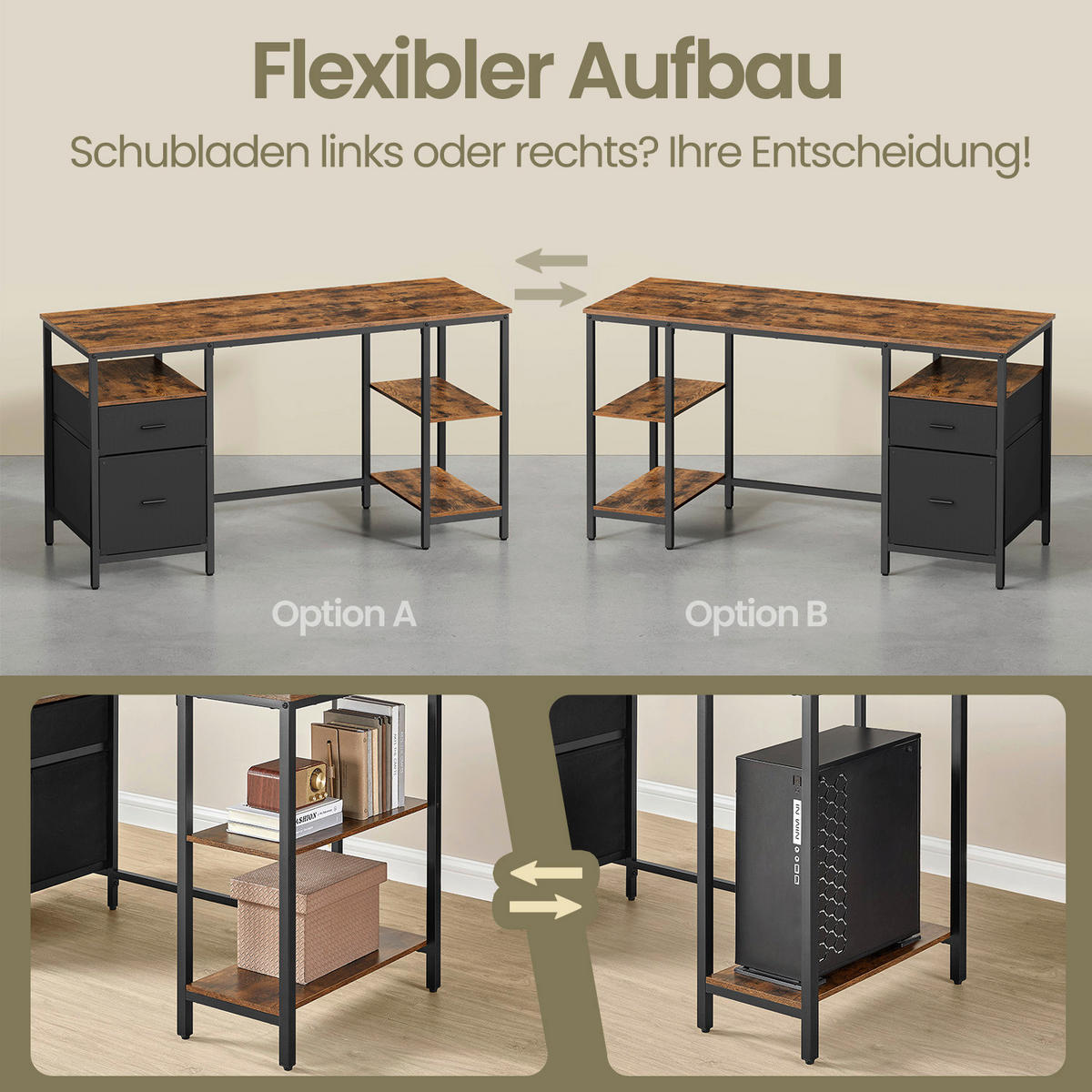 SCHREIBTISCH 140/60/76 cm Braun, Schwarz  - Schwarz/Braun, Basics, Holzwerkstoff/Textil (140/60/76cm) - Boxxx