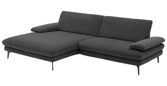 ECKSOFA in Velours Anthrazit 184/284 cm - Anthrazit/Schwarz, Design, Textil/Metall (184/284cm) - Dieter Knoll