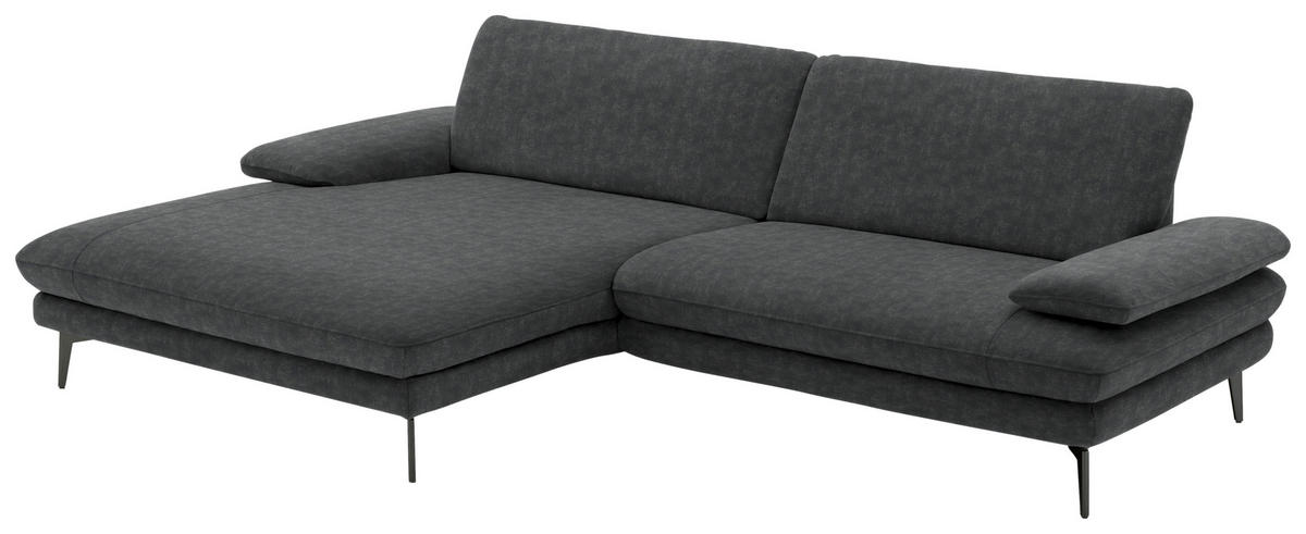ECKSOFA in Velours Anthrazit  - Anthrazit/Schwarz, Design, Textil/Metall (184/284cm) - Dieter Knoll